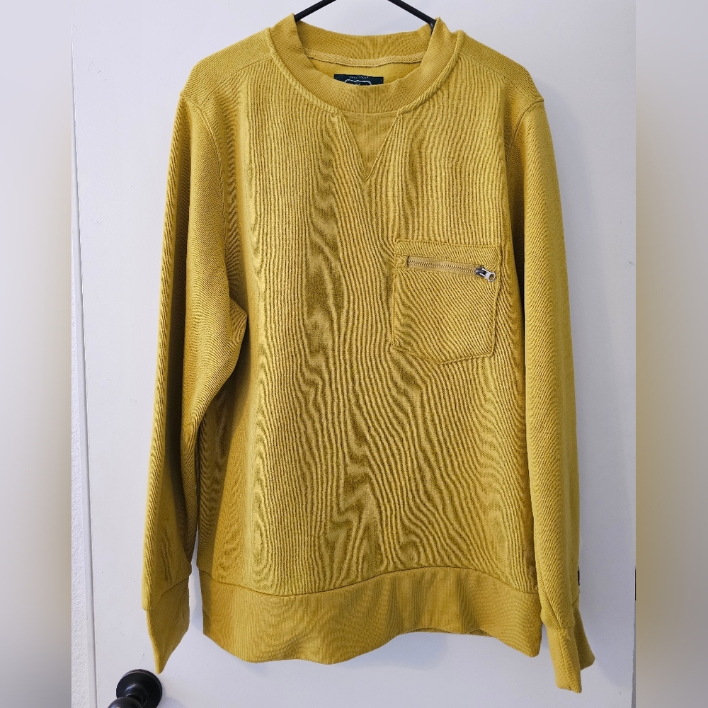 Arthur Beale Pullover Crewneck Sweatshirt  Mustard Yellow Zip Pocket Men's Sz LG